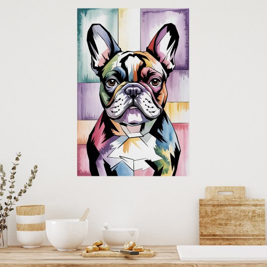 Poster Patchwork Frenchie Geometric Neon French Bulldog (Cuisine)