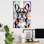 Poster Patchwork Frenchie Géométrique Néon Bouledogue Fra (Bureau à domicile)