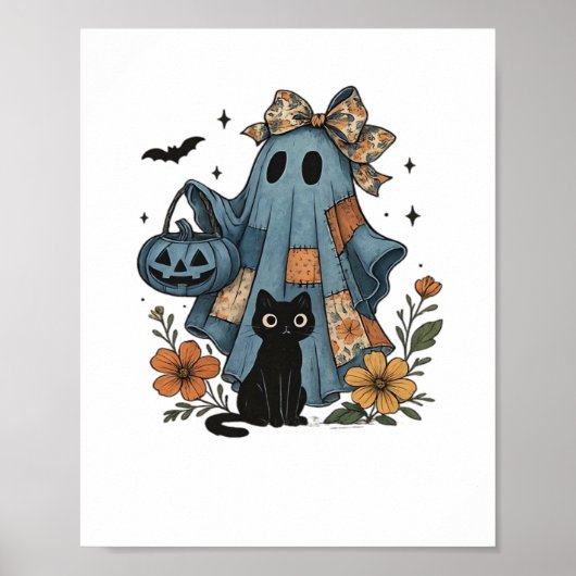Poster Patchwork Halloween Ghost noir Chat Essential T-Sh (Devant)