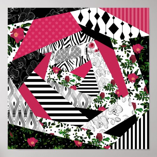 Poster patchwork rouge, populaire, patchwork lancer oreil (Devant)