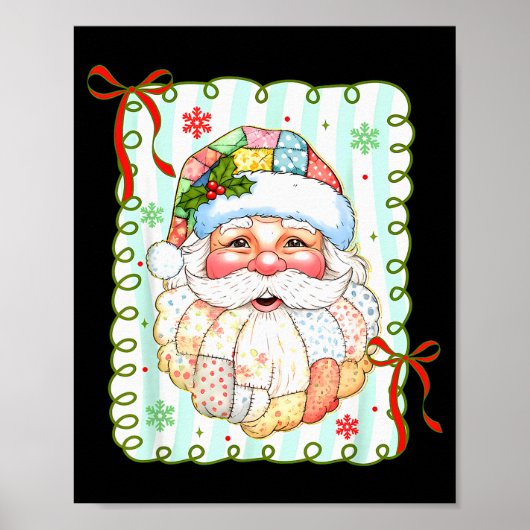 Poster Patchwork Santa Claus Face Coquette Merry Christma (Devant)
