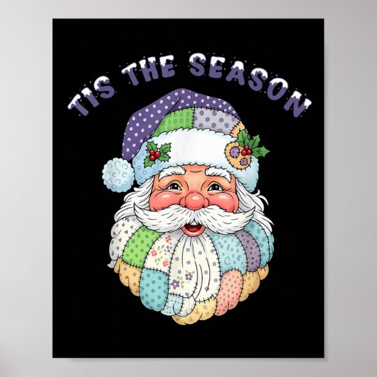 Poster Patchwork Santa Claus Face Preppy Girly Christmas (Devant)