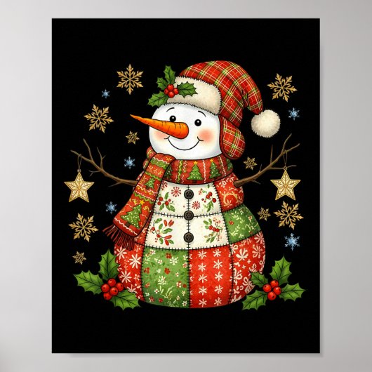 Poster Patchwork Snowman Preppy Girly Christmas Xmas Holi (Devant)