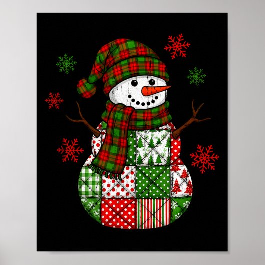 Poster Patchwork Snowman, Retro Funny Christmas  (Devant)
