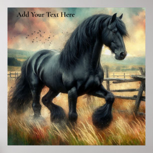 Poster Pâte de Cheval Frésilien Noir clôtures rustiques