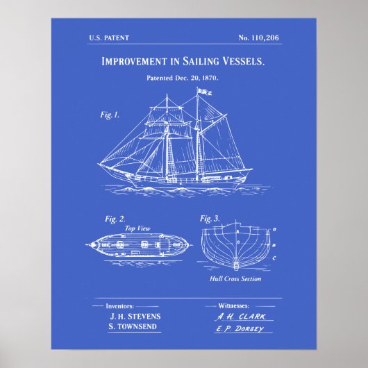 Poster Patent Sailing Vessel Blueprint (Devant)