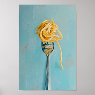 Poster Pâtes de spaghetti sur l'art mural de fourche pour