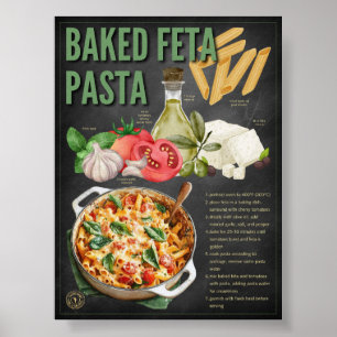 Poster Pâtes Feta cuites Pâte Recette Palkboard Imprimer