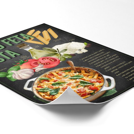 Poster Pâtes Feta cuites Pâte Recette Palkboard Imprimer (Coin)