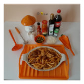 POSTER PÂTES SUR UN PLATEAU D'ORANGE (Devant)