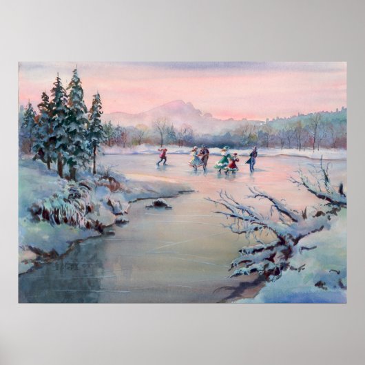 Poster PATINAGE À LA GLACE & FLAKES DE NEIGE par SHARON S (Devant)