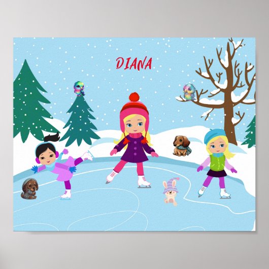 Poster PATINAGE DE GLACE avec des amis et des animaux qui (Devant)