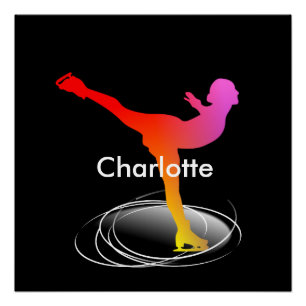 Poster Patinage sur glace couleur vive Silhouette