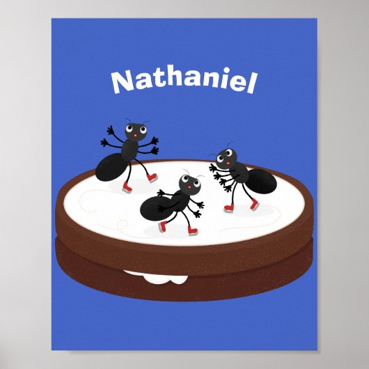 Poster Patinage sur glace de fourmis joyeuses sur dessin (Devant)
