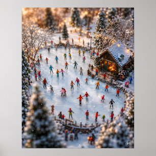 Poster Patinage sur glace d'étang gelé miniature