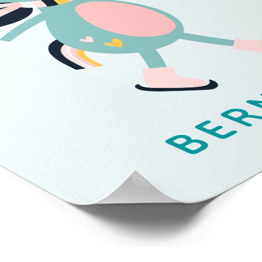 Poster Patinage sur glace mignon Unicorn rose Turquoise N (Coin)