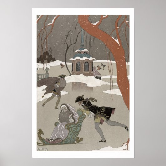 Poster Patinage sur glace sur le lac gelé, illustration p (Devant)