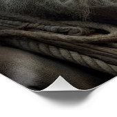 Poster Patiné Vieux marin Fumer un tuyau (Coin)