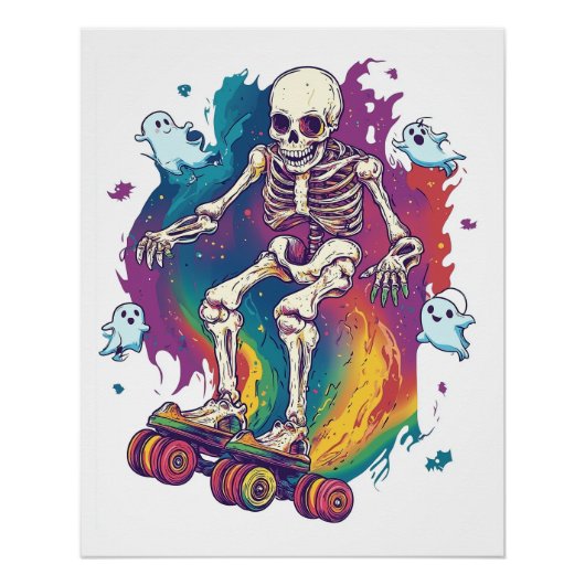 Poster Patineur à roulettes squelette (Devant)
