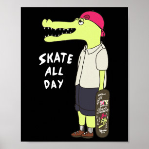 Poster Patineurs s'amusant en skateboard Cadeau d'alligat