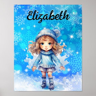 Poster Patins à glace pour filles en hiver Patinage artis