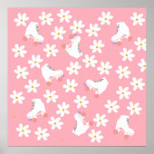 Poster Patins à rouleaux rose floral Patins à rouleaux (Devant)