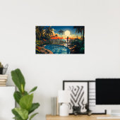 Poster patio piscine au soleil surplombant Miami Beach (Bureau à domicile)