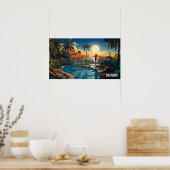 Poster patio piscine au soleil surplombant Miami Beach (Cuisine)