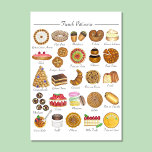 Poster Pâtisserie française Boulangerie Pâtisseries Alime<br><div class="desc">Impression d'art "French Pâtisserie",  compilée à partir de ma série d'illustrations de marqueurs dessinées à la main. L'impression propose un assortiment de viennoiseries françaises classiques comme Paris-brest,  pain au chocolat,  éclair,  canelé,  macarons,  millefeuille et bien d'autres encore. Idéal pour décorer la cuisine,  ou toute chambre dans la maison.</div>