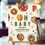 Poster Pâtisseries & Pacificateurs Baby shower neutre Acc<br><div class="desc">"Pâtisseries et pacificateurs" thème du baby shower d'automne avec illustration du chignon de cannelle incorporé dans le texte "OH BABY" avec des illustrations de café,  pâtisseries et pacificateurs.</div>