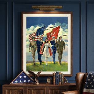 Poster Patriote Vintage, Personnel Militaire Héros Fiers