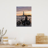Poster Patriotic Biker Statue of Liberty Sunset Waterside (Cuisine)