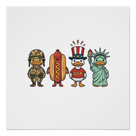 Poster Patriotic Duck and Hot Dog Vintage Vector Shirt_1 (Devant)