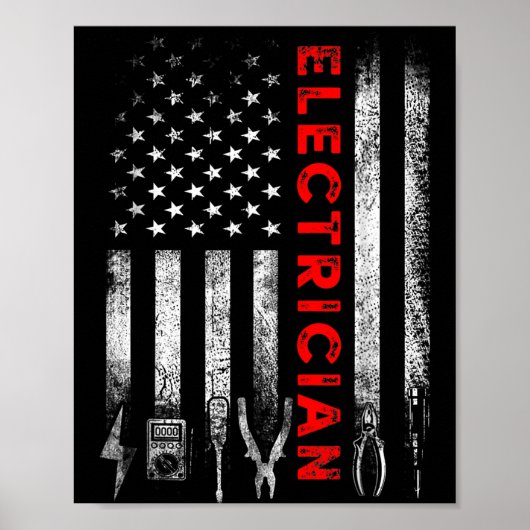 Poster Patriotic Electrician American Flag Fathers Day  (Devant)