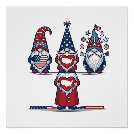 Poster Patriotic Gnome Trio Vintage Vector Design_1 (Devant)