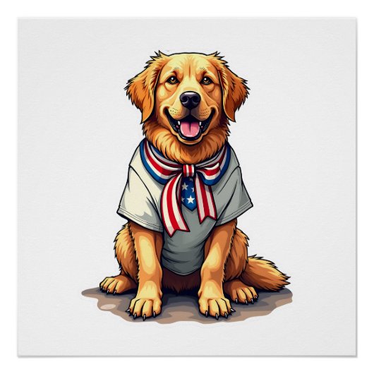 Poster Patriotic Golden Dog Vintage Engraving Shirt 2 (Devant)