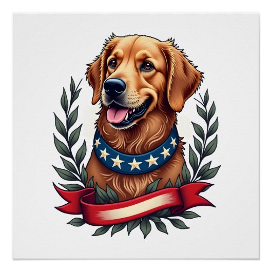 Poster Patriotic Golden Retriever Americana Art Tee 2 (Devant)