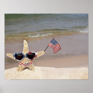 Poster Patriotic Starfish with American flag