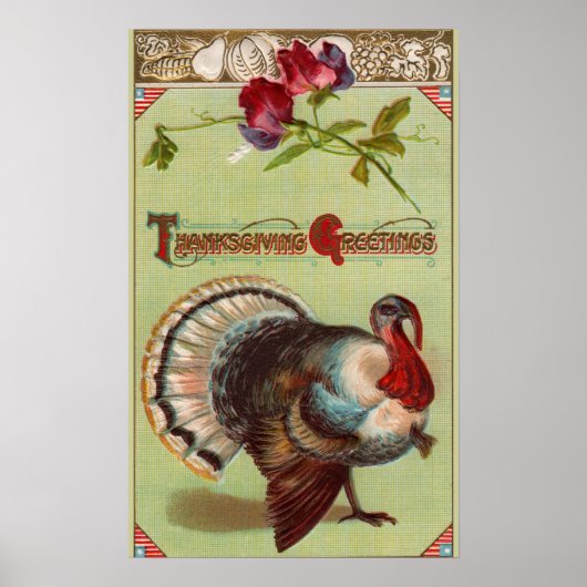 Poster Patriotic Turkey Vintage Thanksgiving (Devant)