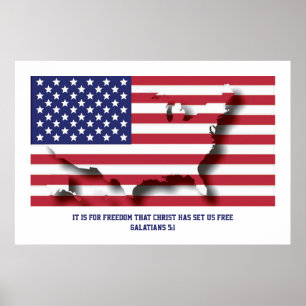 Poster PATRIOTIQUE 4 JUILLET Pour La Liberté Christ Nous