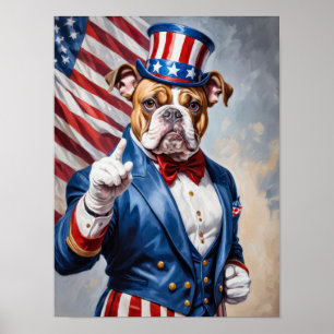 Poster Patriotique Bulldog dans l'Oncle Sam pose