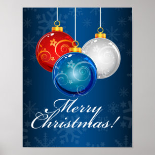 Poster Patriotique Rouge Bleu Bleu Ornements Joyeux Noël