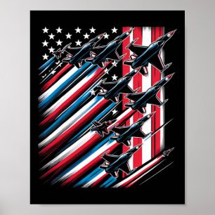 Poster Patriotique Rouge Bleu Bleu Usa Drapeau Jets 4e