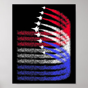 Poster Patriotique Rouge Bleu Bleu Usa Drapeau Jets 4e