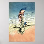 Poster Patriotique vintage, Dame, Aigle avec drapeau amér (Devant)