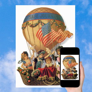 Poster Patriotique vintage, Enfants dans un ballon à air