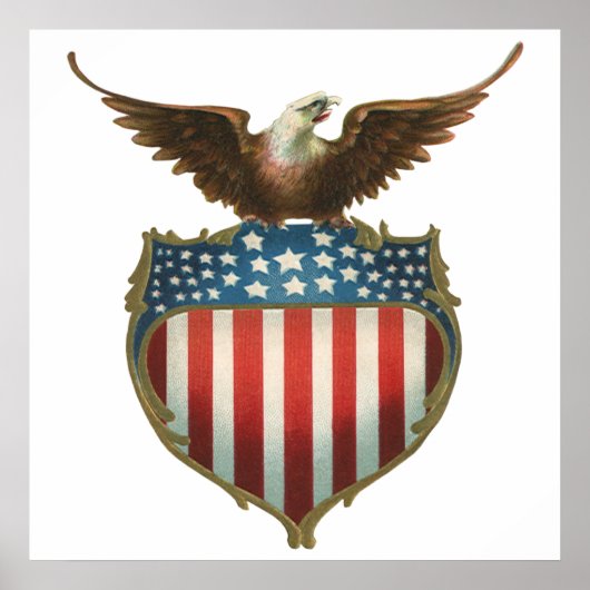 Poster Patriotisme Vintage, Aigle fier sur Drapeau Améric (Devant)