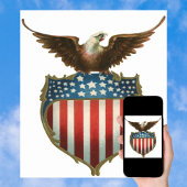 Poster Patriotisme Vintage, Aigle fier sur Drapeau Améric