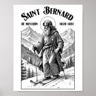 Poster Patron des skieurs Saint Bernard Ski vintage hiver