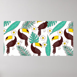 Poster Patte sans soudure Toucan, tuile avec feuilles de